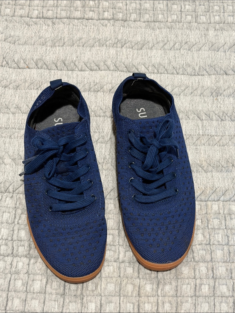 Suavs Navy Knit Sneakers with Brown Outsole - Picture 2 of 5